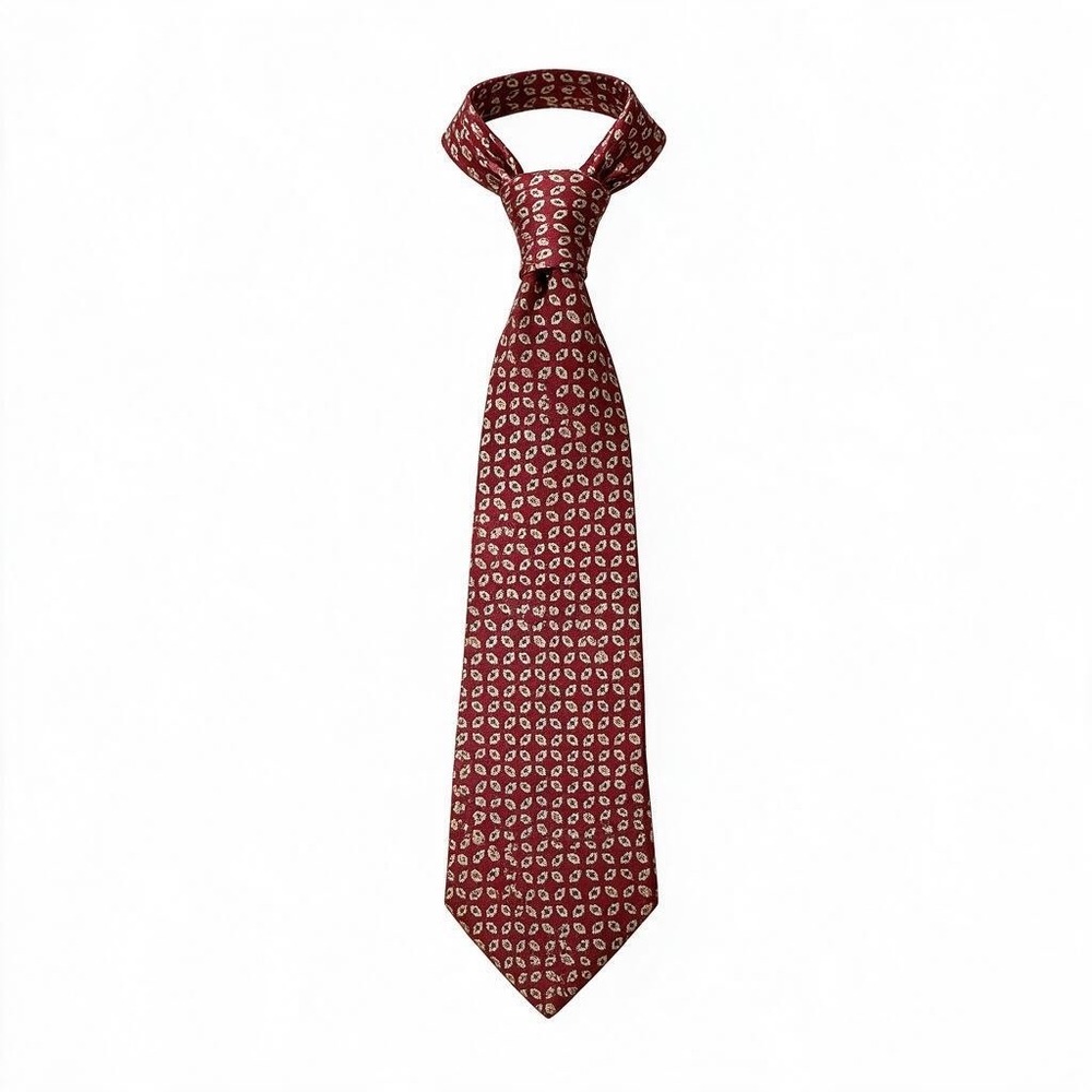 Tommy Hilfiger Mens Silk Necktie Red Geometric Diamond Pattern Made in USA